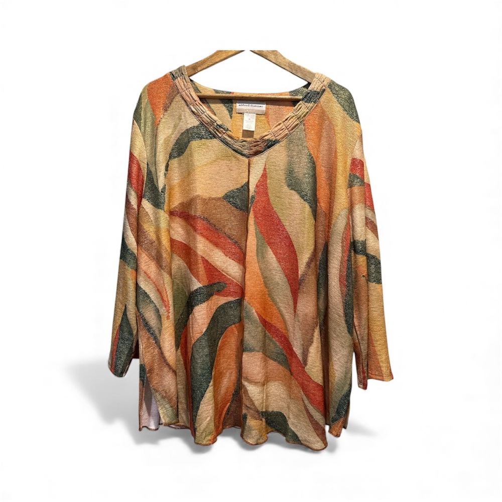 NEW Alfred Dunner Mount Laurel Stained Glass Shimmer V-Neck Top Size 2x